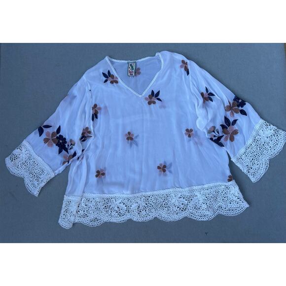 Johnny Was Boho White Dahlia Georgette Blouse Lace Embroidery 3X - Picture 10 of 11